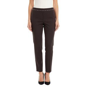 Escada Dress Pants Embroidered Waist Detail Cropped Cotton Stretch Brown 34"